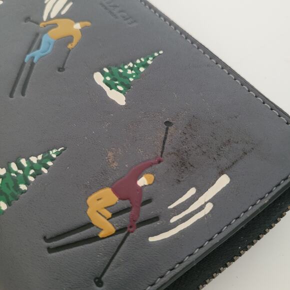 Coach Leather Wallet Ski Slopes Industrial Gray Zip Around Large Winter Limited - Picture 10 of 11